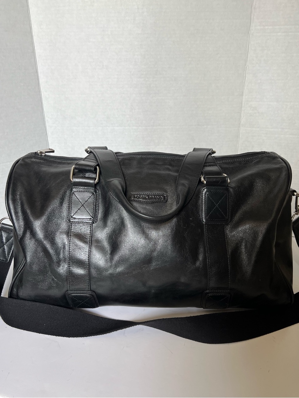 FOSSIL Black Leather Duffel Travel Weekender Bag